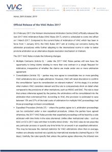 Vietnam: Official Release of the VIAC Rules 2017