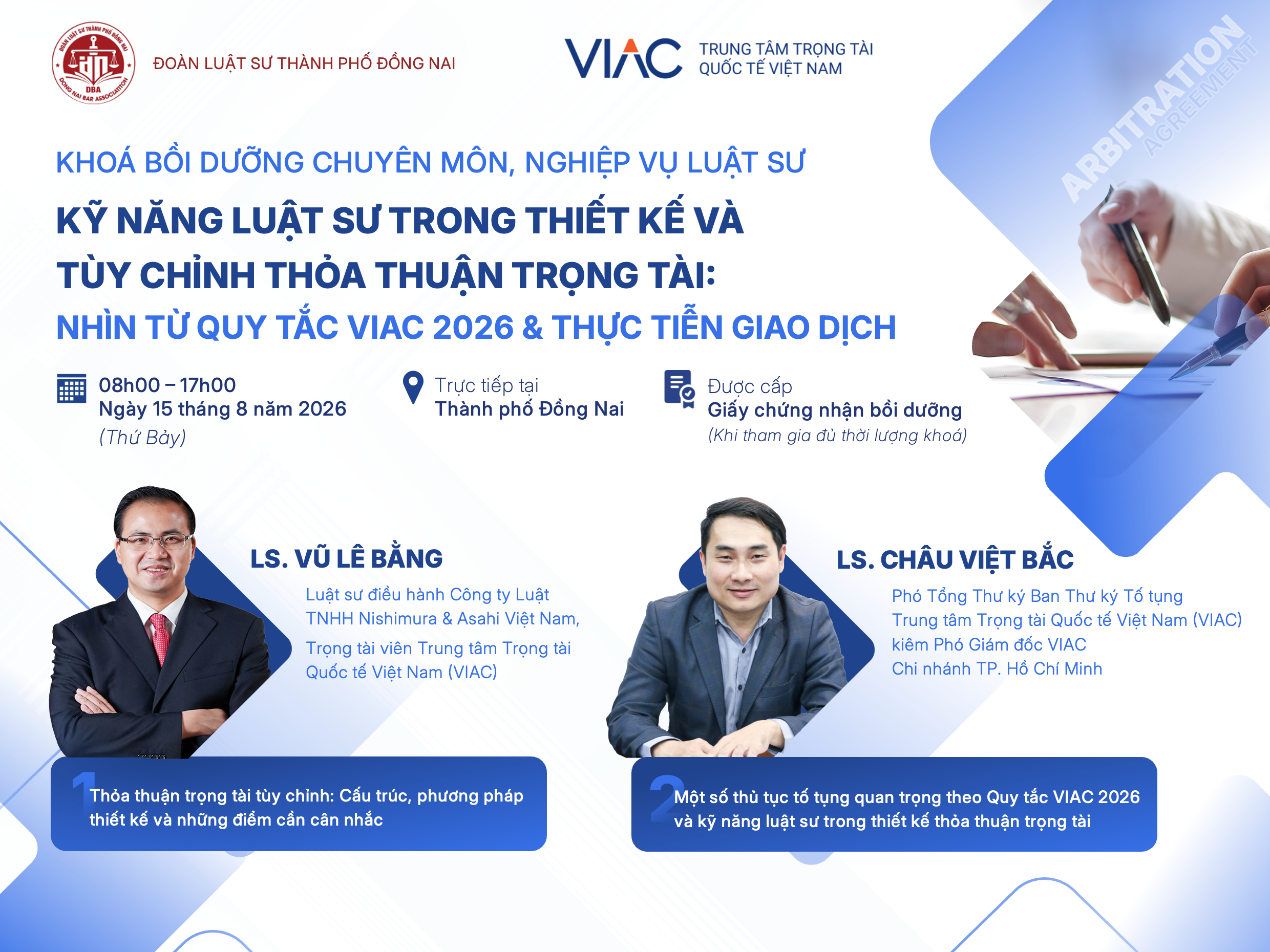 Hội nghị bồi dưỡng “Kỹ năng luật sư trong thiết kế thỏa thuận trọng tài: Nhìn từ thực tiễn giao dịch và lưu ý áp dụng Quy tắc tố tụng trọng tài VIAC 2026"”